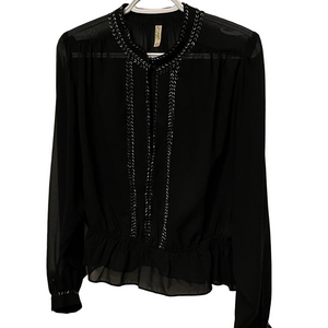 Anthropologie Free People Black Sheer Blouse with Beading Size Medium